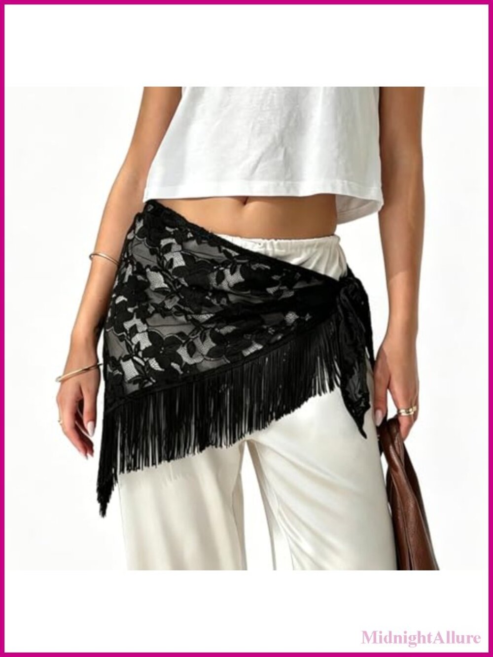 Sheer Mesh Lace Fringe Scarf Belt Waist Hip Wrap Beach Cover Up